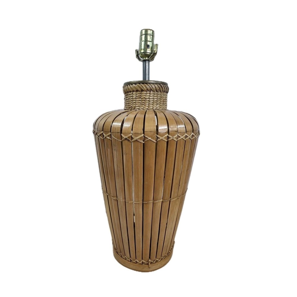 Bamboo Brass Table Lamp 20 Inches Tall Vintage Retro Natural Home Decor